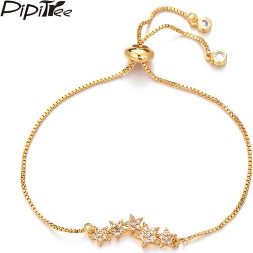 Pipitree Elegant Connected Mini Stars Bracelet Femme Copper Cubic Zirconia Bridal Wedding Bracelets for Women Lady Jewelry Gift