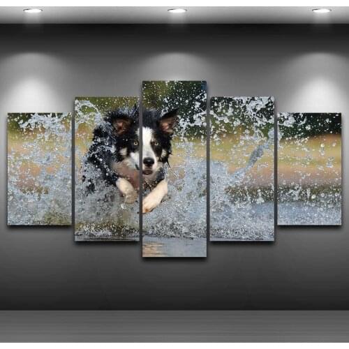 Modern Framework For Paintings Decoration Water Canvas Art Printed 5 Panels Dog Wall Modular Picture Kids Room Poster Artwork