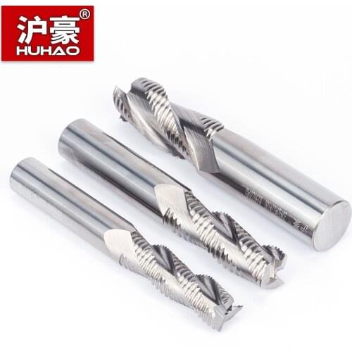 HUHAO 50mm 75mm 100mm HRC55 3 Flute Coarse Leather Endmill For Aluminum Extended Coated Wave Blade Router Bit CNC Milling Cutter