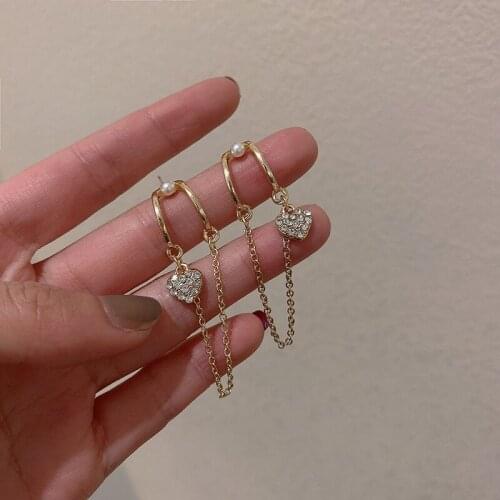 Korean Fashion Gold Color Geometric Earrings Simple Shining Rhinestone Heart Pendant Earrings Party Jewelry 2021 New