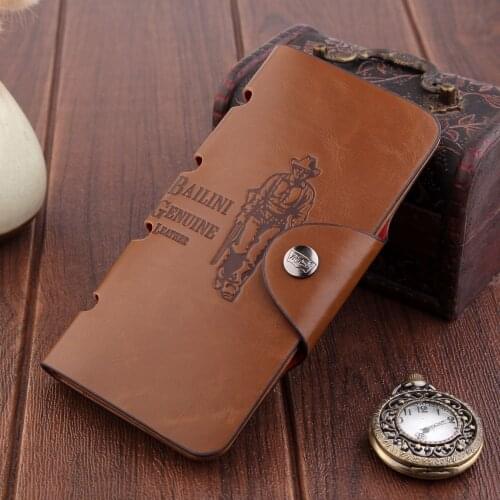 Fashion retro mens wallet multi function dollar clip leather long retro suit bag
