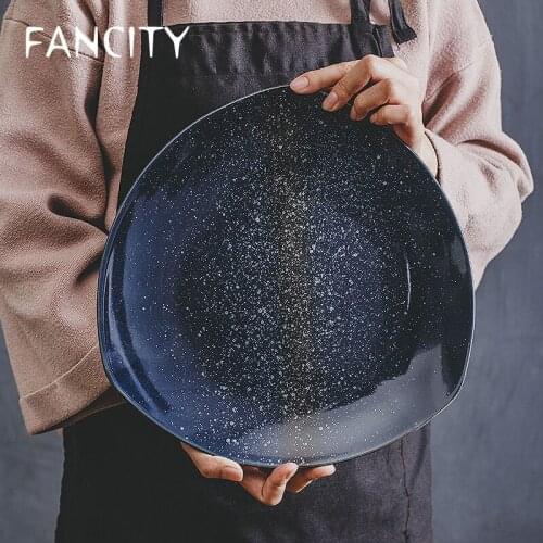 FANCITY Creative Japanese antique ceramic dinner plate, cold dish plate, baked rice, baking plate, household snack cake plate, p