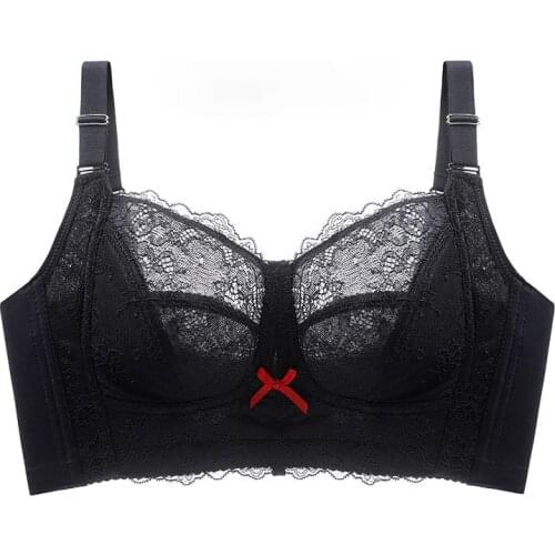 Summer Women Bra Thin Cup Wireless Push Up Bras Lace Bralette Underwear Plus Size Sexy Breathable Soft Lingerie Black 48 110 C D