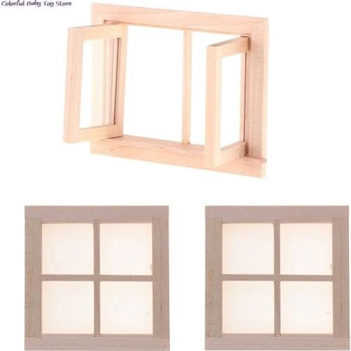 Cute Wooden 2 Pane Frame And Glass Plate Doll House DIY Double Window 1/12 Dollhouse Miniature Accessories