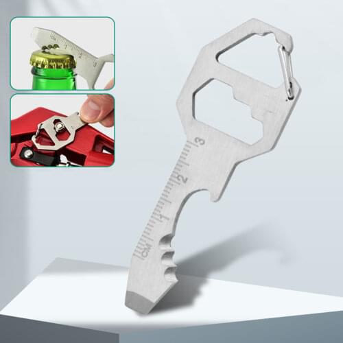 Multi-use Keychain Portable Stainless Steel Pocket EDC Multi Tool Bottle Opener Wrench Screwdriver Measuring Ruler for Outdoor