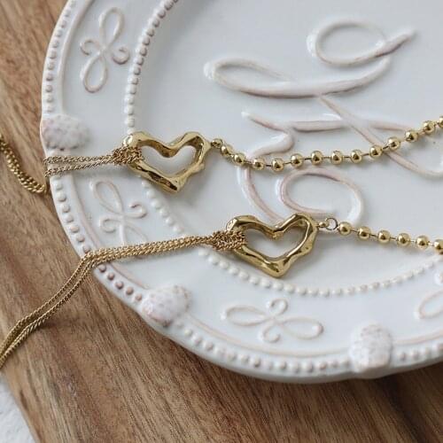 MODAGIRL Gold Hollow Heart Necklace Bracelet Stainless Steel Jewelry Set for Women Wedding Anniversary Party Gift