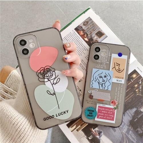 Fashion Sketch Flower Pattern Label Phone Cases for iPhone 12 Cool Street Style Covers for iPhone 11/7/8/X/XR/XS/MAX Shells