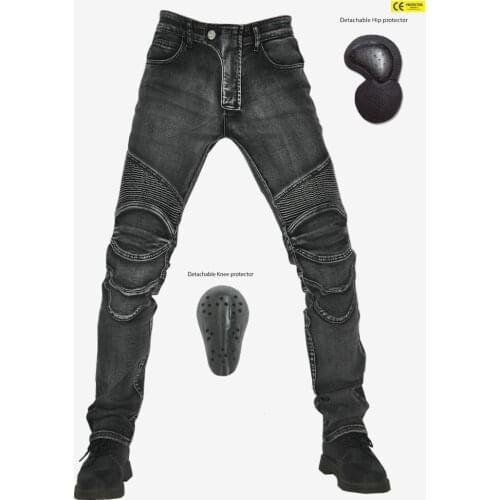 Motorcycle jeans Motorcycle personality riding pants Slim straight racing cycling pants Men with knee pad jeans