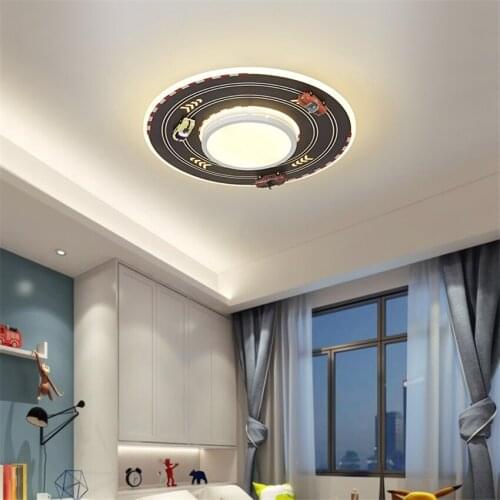 Cartoon Car Track Black Ceiling Light Boy Room Bedroom Study LED Eye Protection Home Decor Ceiling Lamp Childrens Room Fixture