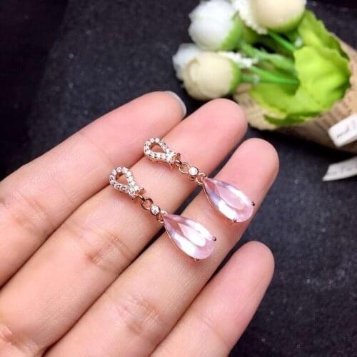 New Arrival Natural Real Rose Quartz Stone Earrings 925 Sterling Silver High Jewelry Rose quartz Stone Earrings