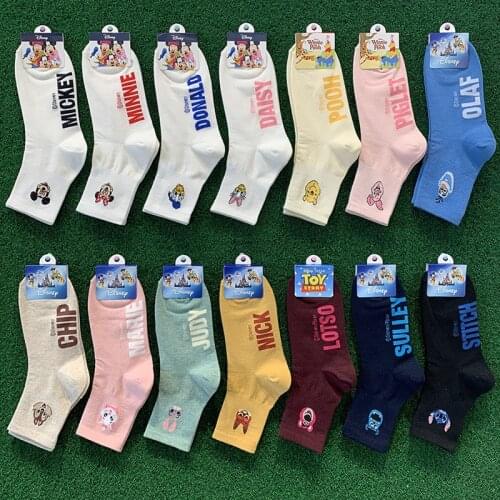 New Disney Mickey Minnie Girls Pink Socks Adult Cute Socks Woman Socks Cotton Crew Socks Cartoons Print Sock Designer Socks