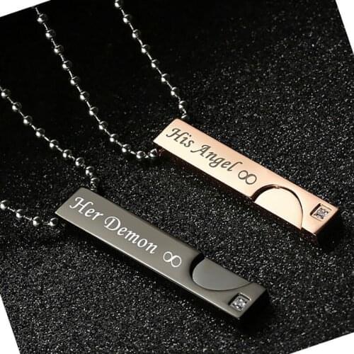 Beichong Her King & His Queen" Couple Necklaces with White Crytal Stone Love Heart Crown Charm Necklaces For Women Men G