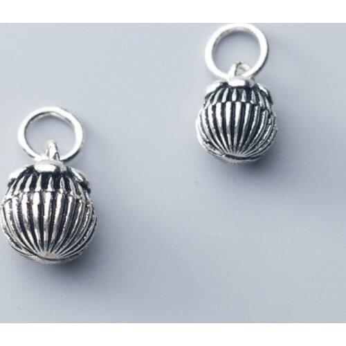 925 Sterling Silver Round Stripe Ball Ringing Bells 8mm 10mm Decoration Craft Hanging Charm Pendant DIY Fine Jewelry Accessories