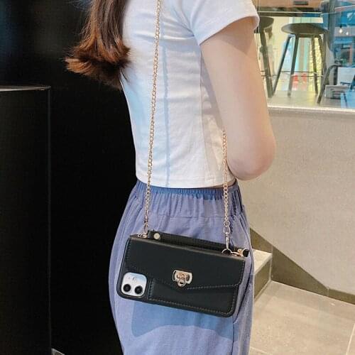 Luxurious Portable With Metal Chain Phone Case For IPhone 12 mini 12 Pro Max 11 Pro X XR XS Max Cover For iphone 7 8 Plus SE2020