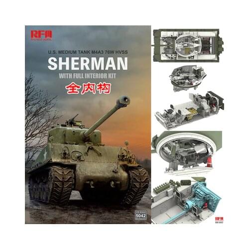 Ryefield RM5042 U.S.MEDIUM TANK M4A3 76W HVSS SHERMAN WITH FULL INTERIOR KIT1/35
