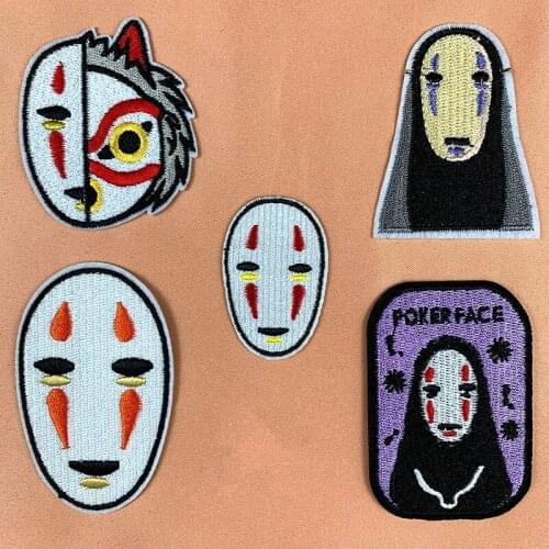 Japan Anime Spirited Away No Face Man Embroidered Heat Adhesive Sticker Iron on Patch Bag Clothes Backpack Cartoon Accessories