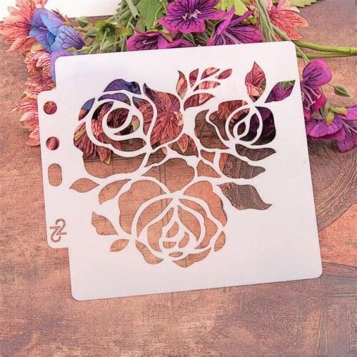 14.1*13 rose flower scrapbook stencils spray plastic mold shield DIY cake hollow Embellishment printing lace ruler Easter