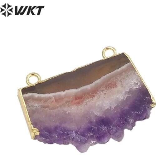 WT-P211 WKT Wholesale double bail slice purple crystal pendants lovely connector with gold color on edges