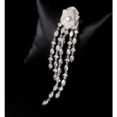 2021 New Fashion Flower Brooch With Tassel High Quality Sparkling AAA Cubic Zirconia Womens Brooches Jewelry Wholesale
