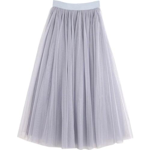 Womens Womens Adult Ice Silk Lining Three Layer Tulle Skirt Solid Color Pleated Princess Maxi A-Line Overlay Flare Bouffant Wide