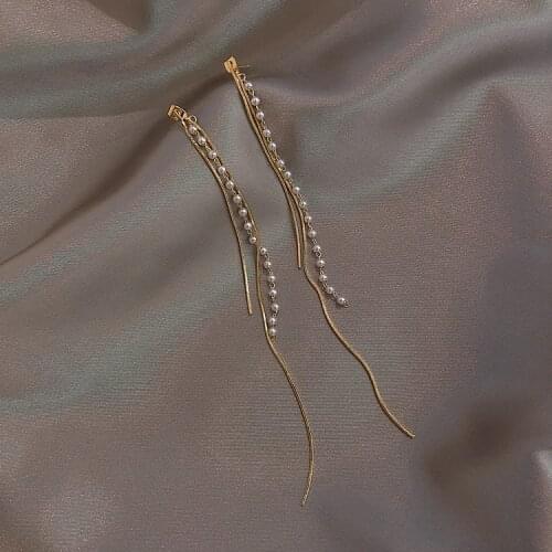 2020 Korean new design fashion jewelry simple long tassel pearl thin face female earrings