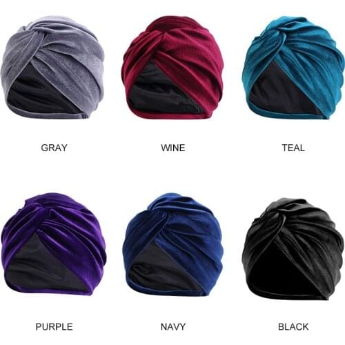 New Fashion Women Velvet Pleated Turban Hat Head Scarf Twist Knoted Headband Beanies Caps Headwear Hair Cover Wrap Accessories