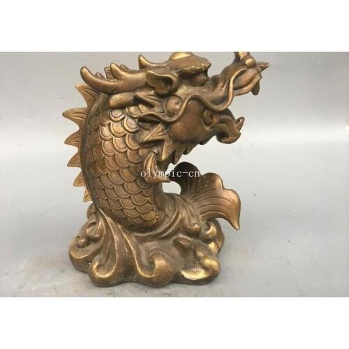 10'' copper bronze sculpture auspicious beast animal Dragon kylin head fish body