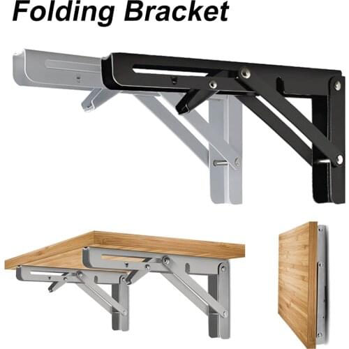 2X 8inch Triangle Stainless Steel Bracket,Silver And Black Folding Bracket,Adjustable Wall Support Table, DIY Furniture Hardware