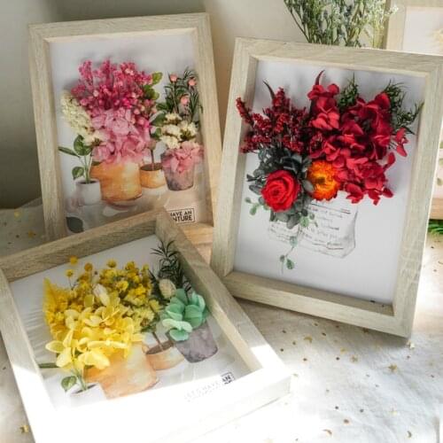 DIY 3D Handmade Dried Flower Photo Frame Desktop Crafts Ornaments INS Creative Immortal Flower Picture Frame Wall Hanging Decor