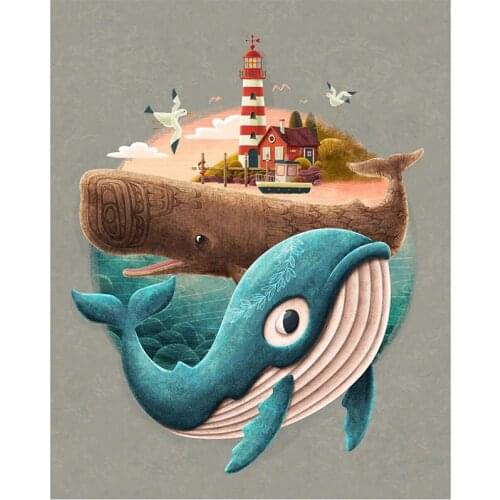 5D DIY Full Round Diamond Painting Whale Cross Stitch Looking For Paradise Bay 3D Embroidery Rhinestone Mosaic Home Decor Y1555