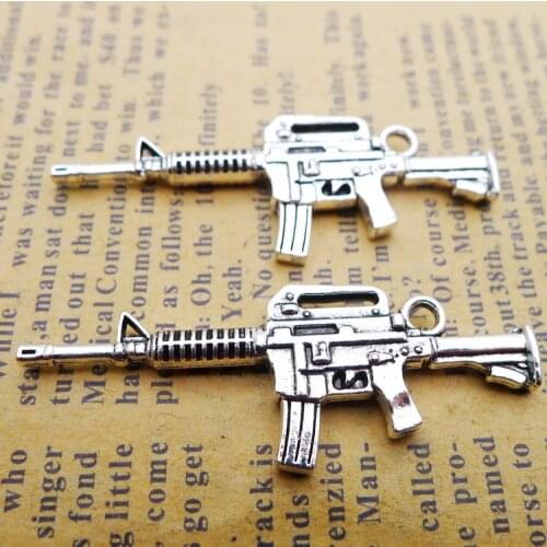 6PCS/Lot 16mm*45mm Antique Silver Color Gun Charm For Jewelry Making DIY Handmade Craft