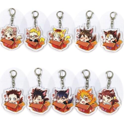 Anime Volleyball boy Key Chain Ring Cat Ear Tie Haikyuu!! Cute Cartoon Keychain sleutelhanger Accessories Keyring