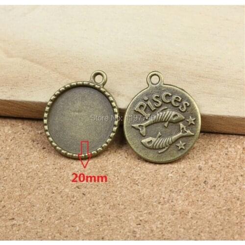 Base Setting Blanks 10pcs Antique Bronze Plate Inner 20mm Round Cabochon Pendant Constellation Pisces Jewelry Accessories