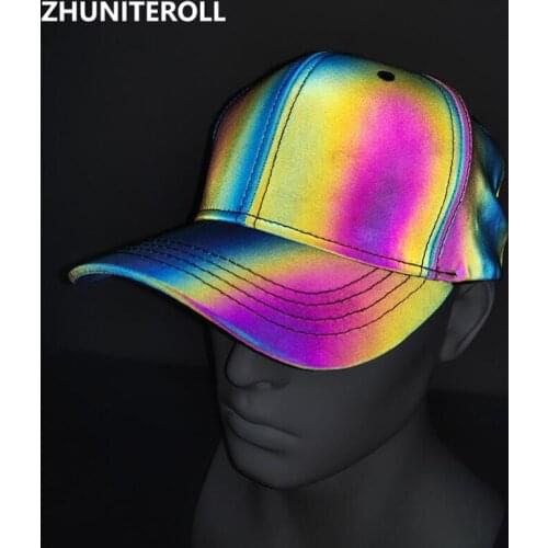 2021 Men Hip Hop Cap Rainbow Reflective Japanese Style Harajuku Baseball Caps Snapback Dad Caps Women Fitted Hat Black Teachwear