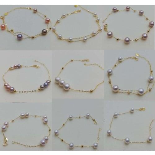 New AAA Natural round real pearl G18K gold chain bracelet various style option girls jewelry