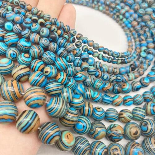 Synthetic Blue Malachite Natural Stone 4/6/8/10/12MM Round Spacers Loose Beads For Jewelry Bracelet Making DIY Accessories