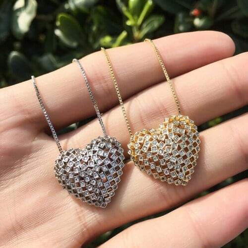 Luxury Dazzling White Zircon Heart Pendant Necklace Womens Hip Hop Gold/Silver Color Chain Charm Clavicle Chain Jewelry Gifts