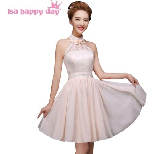 Modest chiffon short v neck bridesmaid elegant bridemaid teen bridesmaids dress party dresses champagne wedding guest H4236