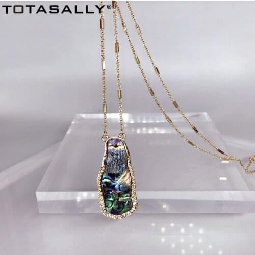 TOTASALLY 2020 Women Long Pendant Necklace Classic Green Shell Irregular Pendant False Collars Sweater Chain Necklace Female