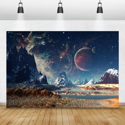 Moon Earth Mountains Universe Little Astronaut Photography Backgrounds Birthday Party Decro Backdrops Photozone Photophone Props