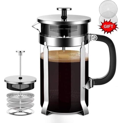 French Press Coffee Maker & Large Capacity Manual Heat Resistant Stainless Steel Glass Transparent Manual Coffee Tea Percolator