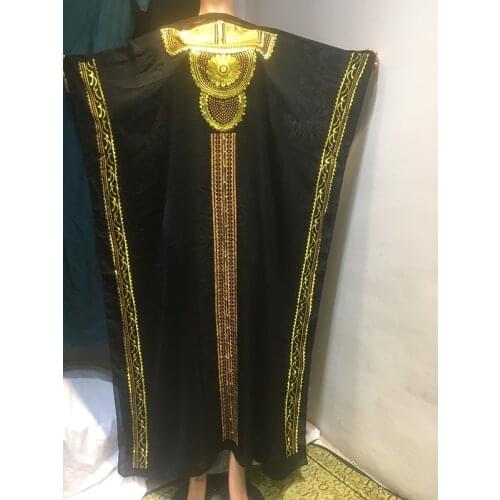 African Dress for Lady Golden Embroidered Dashiki BouBou Africa Kaftan Women Clothing Traditional Cultural Wear Party Fashion