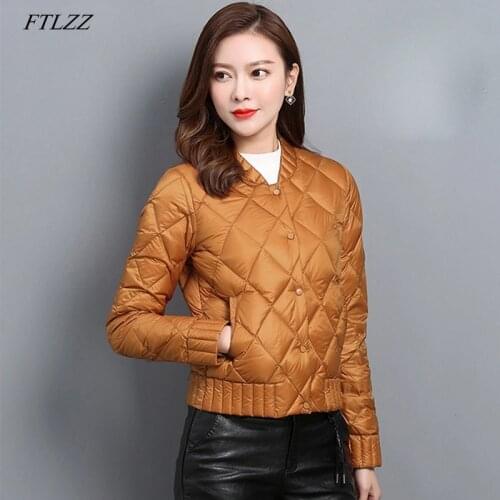 FTLZZ Ultra Light White Duck Down Jackets Autumn Winter Plus Size Women O Neck Coat Slim Warm Down Short Coats