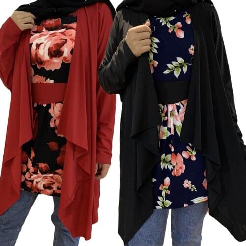 Muslim Women Long Sleeve Shirts Floral Print Fake Two-piece Tops Turkish Kaftan Abaya Islamic Clothing Blouse Ropa Turca Mujer