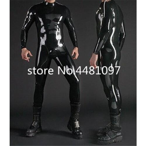 Sexy Latex Black Mens Catsuit Shoulder Zipper Leotard Bodysuit Rubber Teddies Lingerie one piece Fetish Custom Made XS-XXXL