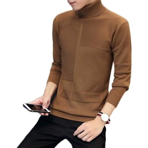 Mens Sweater Turtleneck Clothes New Classic Simplicity Pullover Sweater Men Solid Long Sleeves Grey Black Mens Sweaters Daily