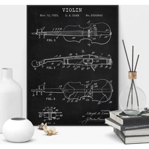 Musical Instrument Violin Blueprint Art Canvas Painting Music Vintage Posters and Prints Musician Gift Music Room Wall Decor