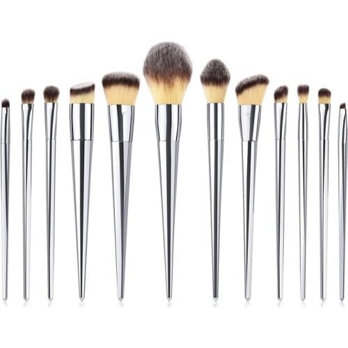 12Pcs Makeup Brushes Set Silver Pro Foundation Powder Eyeshadow Contour Blush Brush Cosmetic Beauty Make Up Kits
