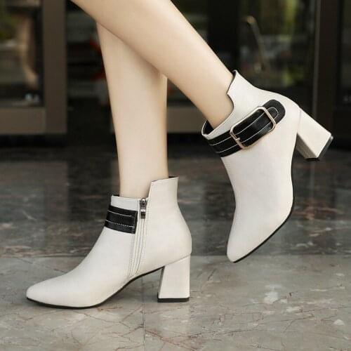 2020 New Winter Womens Buckle Decoration Warm High-heeled Casual Mature Workplace Fashion Temperament Womens Shoes B21-58
