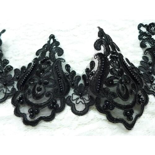 Black lace trim, black beaded lace trim, black alencon trim lace 3 Yards